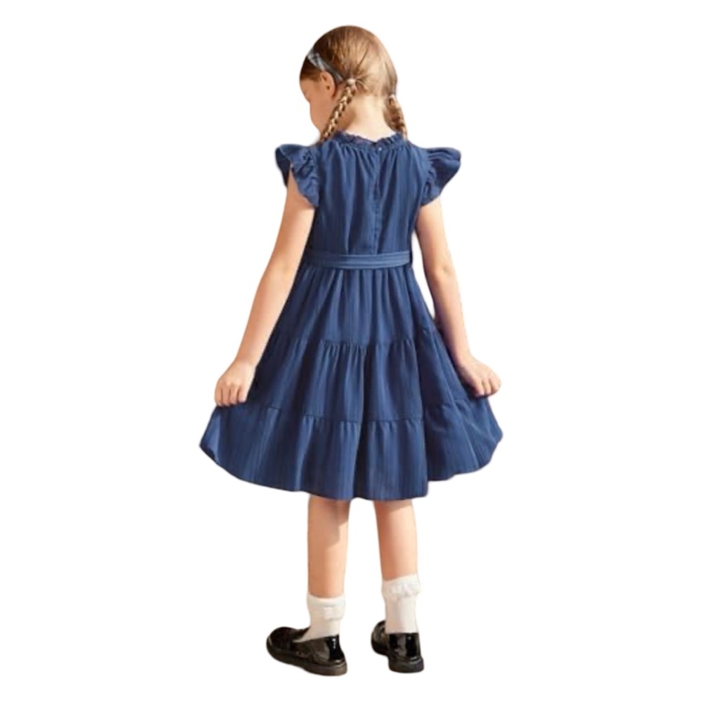 EUC Arshiner Blue Ruffle Neck Dress - Picture 4 of 11